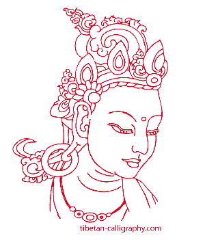 dessin tibétain de Tara, déesse tibétaine